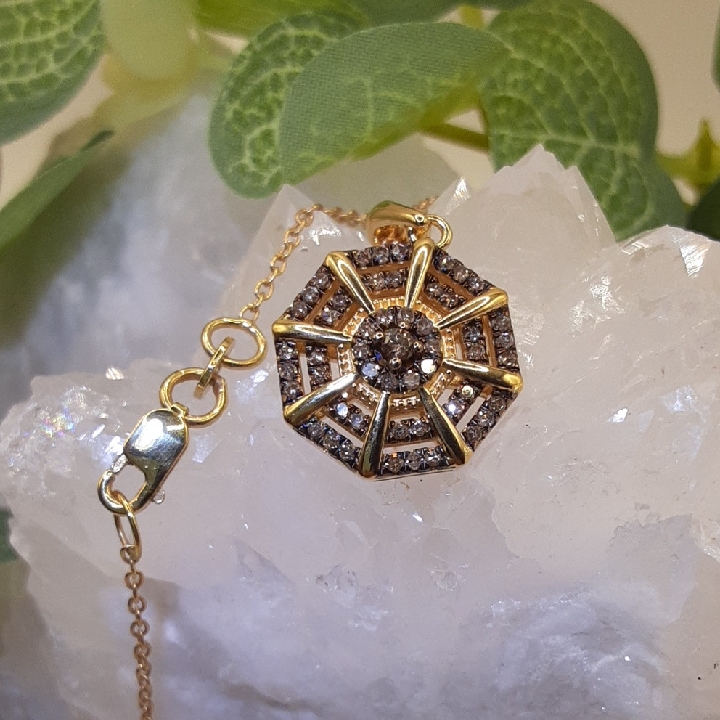 Gold Over 925 Genuine Champagne Diamond Pendant With Chain